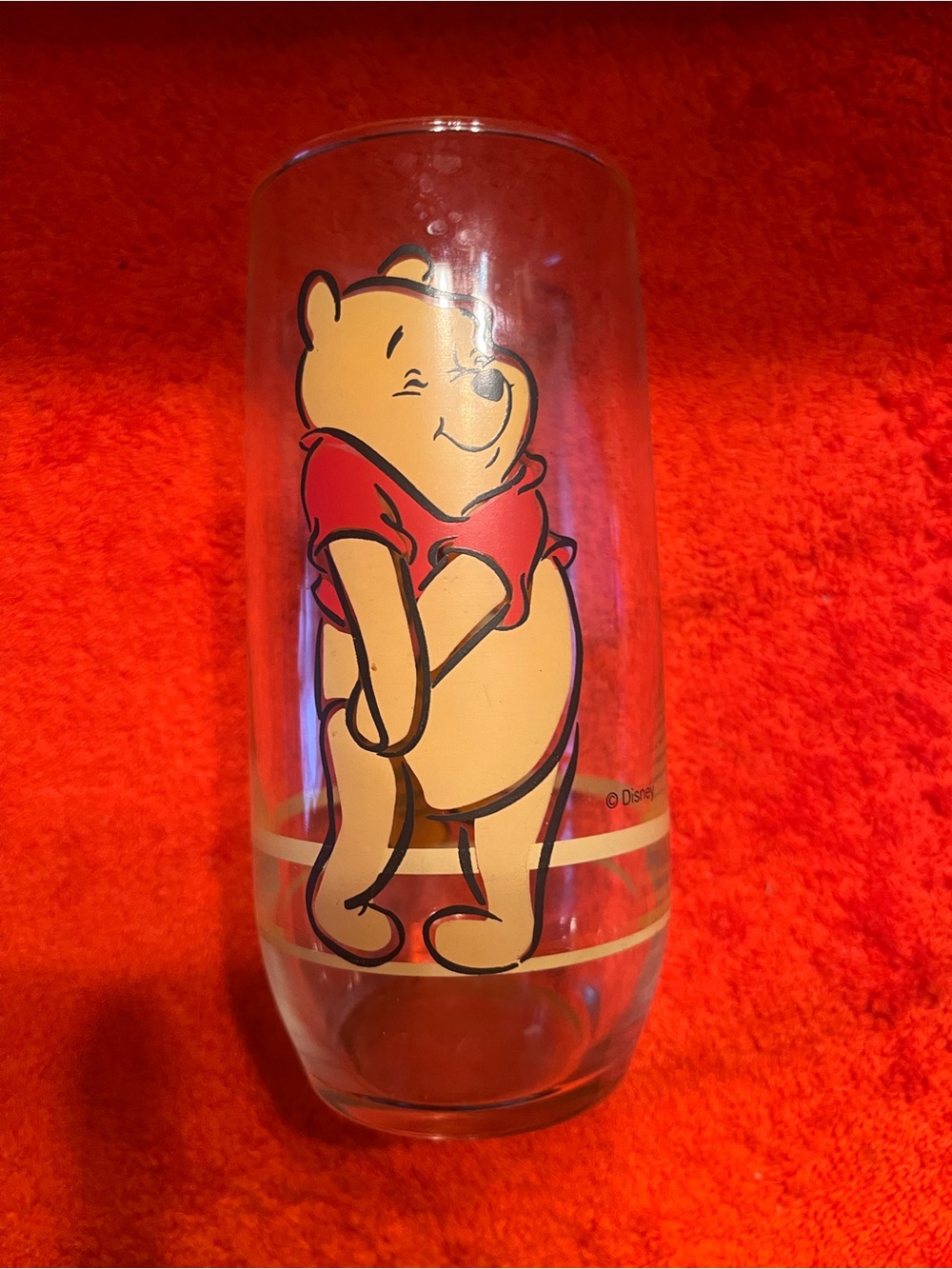Vintage Disney Winnie the Pooh / Tigger Glass Tumbler in Yellow and Red